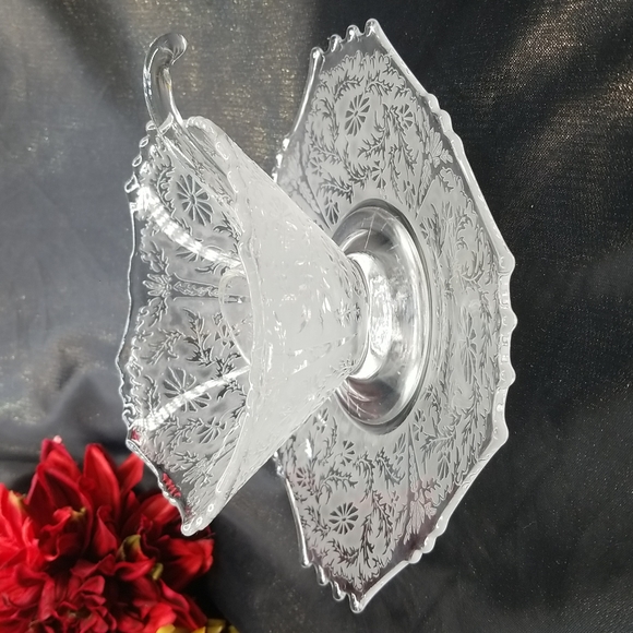 New Martinsville Oscar Elegant Etched Mayo Bowl with Underplate and Spoon - Picture 1 of 15